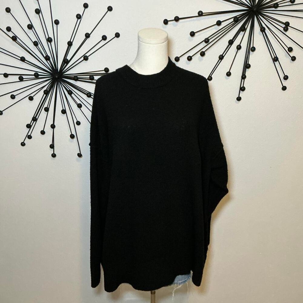 Aerie Black Oversized Bouclé Sweater Size Large Cozy Crewneck Pullover